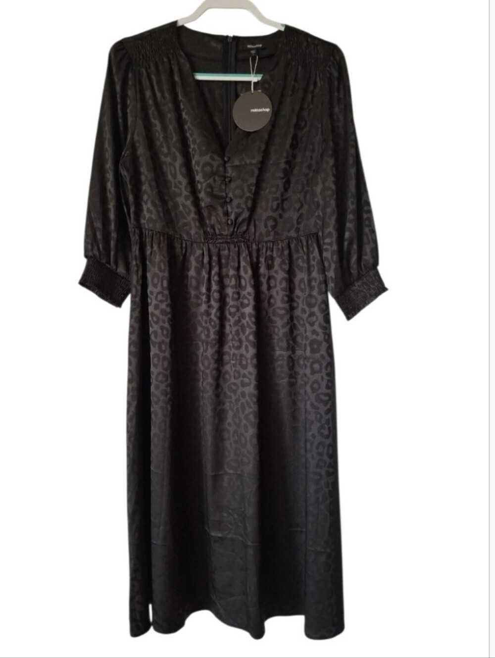 NWT Mittoshop Monochromatic Black Satin Jacquard Midi Dress